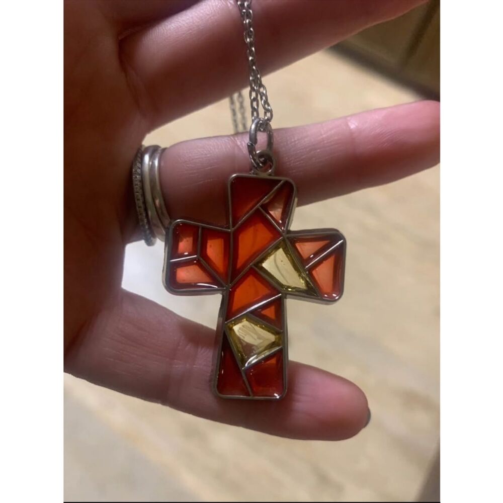 Stunning Stain Glass Inspired Mosaic Cross Necklace